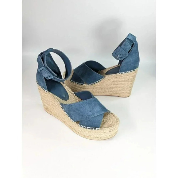 Marc Fisher Women's Able Square Toe Blue Wedge Platform Size 9 (MSRP $140) - Picture 2 of 10